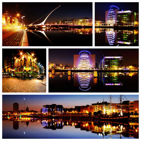Composition of Dublin City Center at Nightのeditorial素材