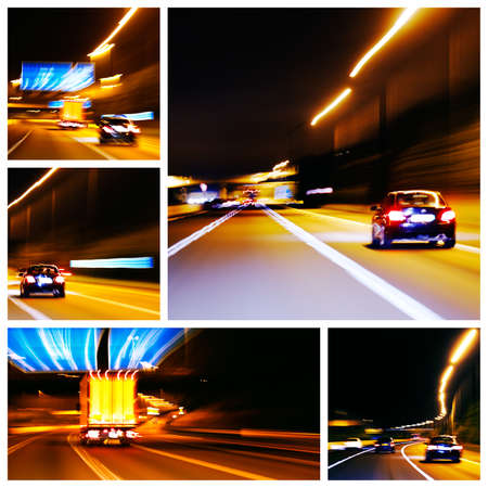 Composition of some night highway traffic impression picturesの写真素材