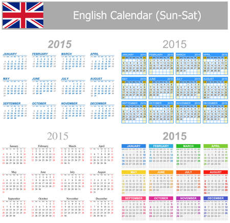2015 English Mix Calendar Sun-Sat on white backgroundのイラスト素材