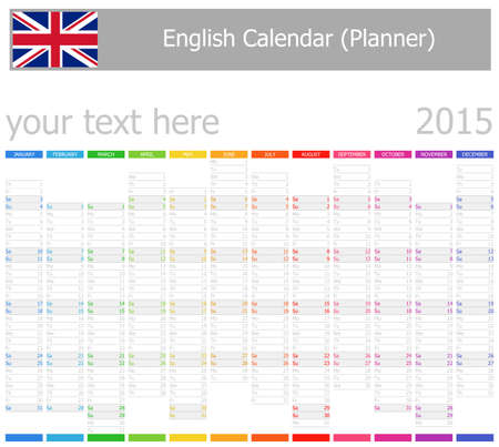 2015 English Planner-2 Calendar with Vertical Months on white backgroundのイラスト素材