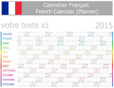 2015 French Planner-2 Calendar with Horizontal Months on white backgroundのイラスト素材