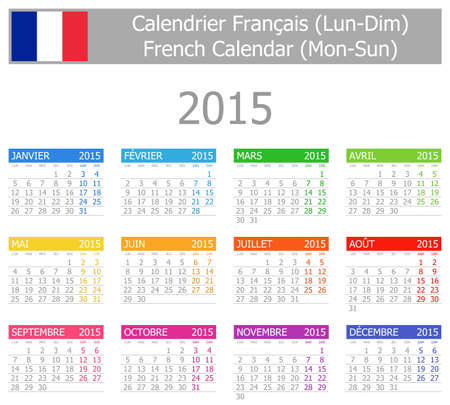2015 French Type-1 Calendar Mon-Sun on white backgroundのイラスト素材