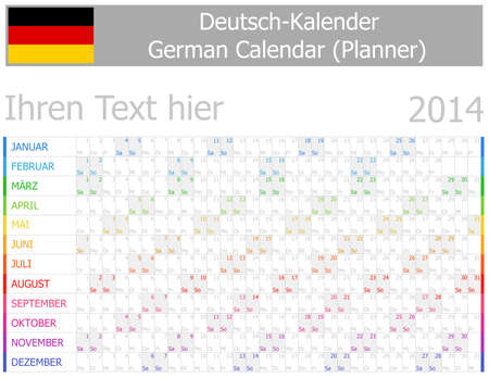 2014 German Planner-2 Calendar with Horizontal Months on white backgroundのイラスト素材