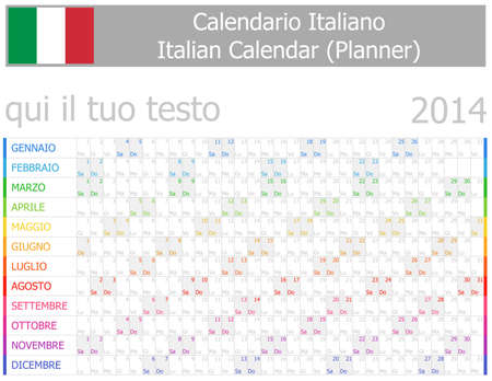 2014 Italian Planner-2 Calendar with Horizontal Months on white backgroundのイラスト素材
