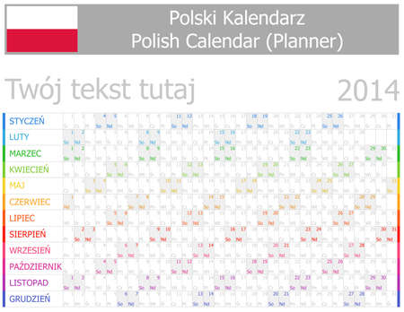 2014 Polish Planner-2 Calendar with Horizontal Months on white backgroundのイラスト素材