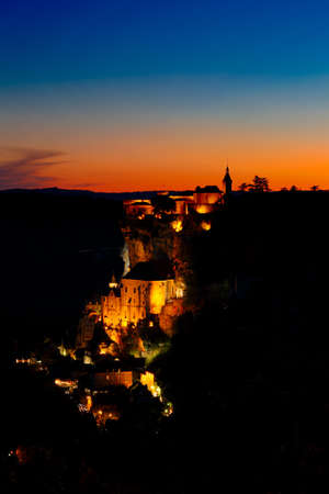 The Rocamadour village in France with famous monastery at night  Rocamadour is classed as a World Heritage Site by UNESCOのeditorial素材