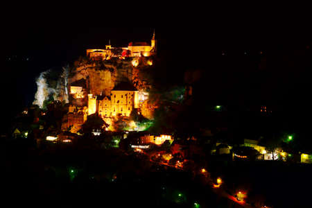 The Rocamadour village in France with famous monastery at night  Rocamadour is classed as a World Heritage Site by UNESCOのeditorial素材