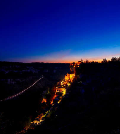 The Rocamadour village in France with famous monastery at night  Rocamadour is classed as a World Heritage Site by UNESCOのeditorial素材