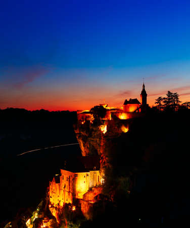The Rocamadour village in France with famous monastery at night  Rocamadour is classed as a World Heritage Site by UNESCOのeditorial素材