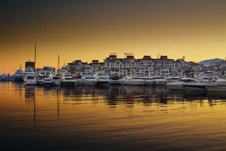Luxury yachts and motor boats moored in Puerto Banus marina in Marbella, Spain のeditorial素材