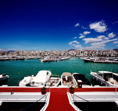 Luxury yachts and motor boats moored in Puerto Banus marina in Marbella, Spain のeditorial素材