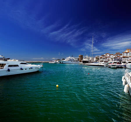 Luxury yachts and motor boats moored in Puerto Banus marina in Marbella, Spain のeditorial素材