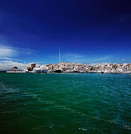 Luxury yachts and motor boats moored in Puerto Banus marina in Marbella, Spain  のeditorial素材