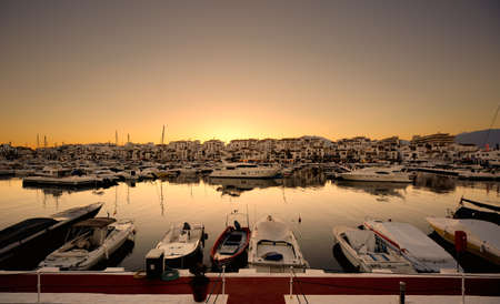Luxury yachts and motor boats moored in Puerto Banus marina in Marbella, Spain  のeditorial素材