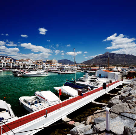 Luxury yachts and motor boats moored in Puerto Banus marina in Marbella, Spain のeditorial素材