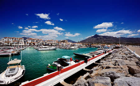 Luxury yachts and motor boats moored in Puerto Banus marina in Marbella, Spain のeditorial素材