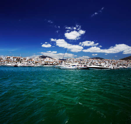 Luxury yachts and motor boats moored in Puerto Banus marina in Marbella, Spain のeditorial素材