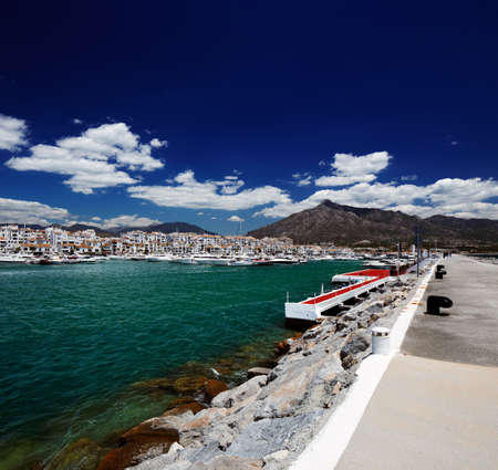 Luxury yachts and motor boats moored in Puerto Banus marina in Marbella, Spainのeditorial素材