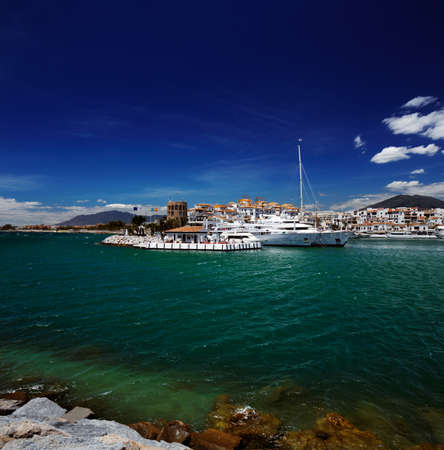 Luxury yachts and motor boats moored in Puerto Banus marina in Marbella, Spain のeditorial素材