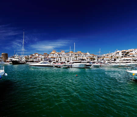 Luxury yachts and motor boats moored in Puerto Banus marina in Marbella, Spain のeditorial素材