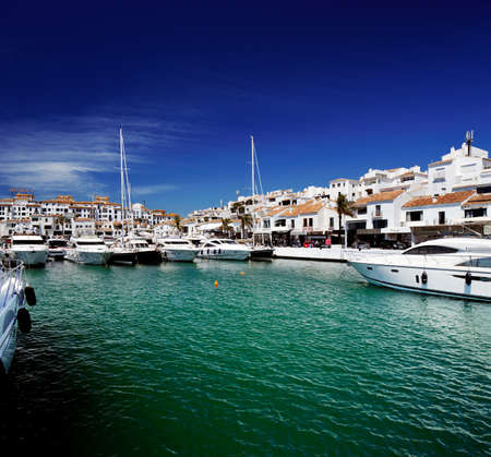 Luxury yachts and motor boats moored in Puerto Banus marina in Marbella, Spain のeditorial素材