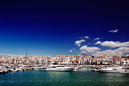 Luxury yachts and motor boats moored in Puerto Banus marina in Marbella, Spain  のeditorial素材