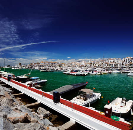 Luxury yachts and motor boats moored in Puerto Banus marina in Marbella, Spain のeditorial素材