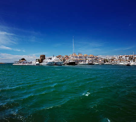 Luxury yachts and motor boats moored in Puerto Banus marina in Marbella, Spain のeditorial素材