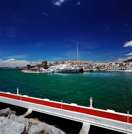 Luxury yachts and motor boats moored in Puerto Banus marina in Marbella, Spain のeditorial素材