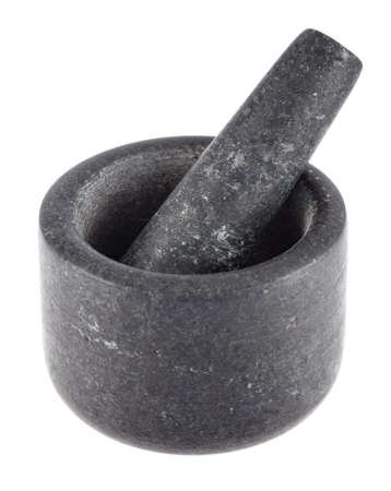 Modern granite mortar and pestle isolated on a white backgroundの写真素材