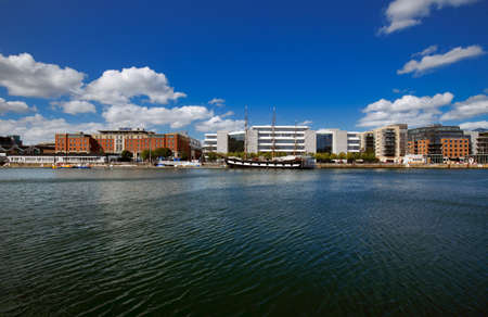 North bank of the river Liffey at Dublin City Centre on a beautiful dayのeditorial素材