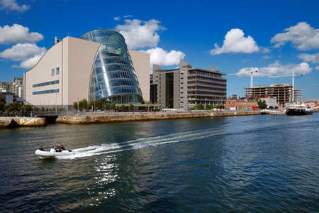 North bank of the river Liffey at Dublin City Center with Dublin Convention Center CCD as seen from...