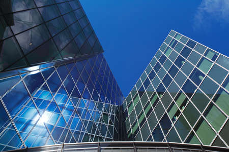 Modern architecture of Dublin Docklands area on a beautiful day