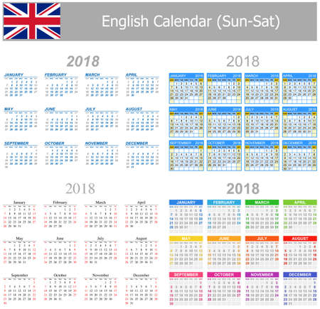 2018 English Mix Calendar Sun-Sat on white backgroundのイラスト素材