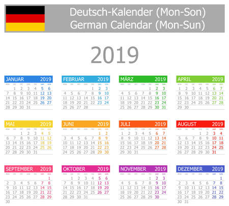 2019 English Type-1 Calendar Sun-Sat on white backgroundのイラスト素材