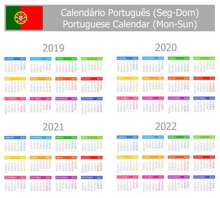 2019-2022 Portuguese Type-1 Calendar Mon-Sun on white backgroundのイラスト素材