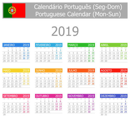 2019 Portuguese Type-1 Calendar Mon-Sun on white backgroundのイラスト素材