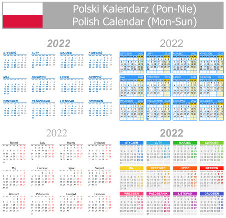 2022 Polish Mix Calendar Mon-Sun on white backgroundのイラスト素材