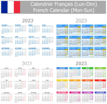 2023 French Mix Calendar Mon-Sun on white backgroundのイラスト素材