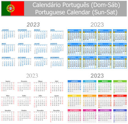 2023 Portuguese Mix Calendar Sun-Sat on white backgroundのイラスト素材