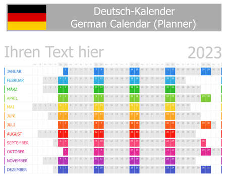 2023 German Planner Calendar with Horizontal Months on white backgroundのイラスト素材