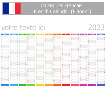 2023 French Planner Calendar with Vertical Months on white backgroundのイラスト素材