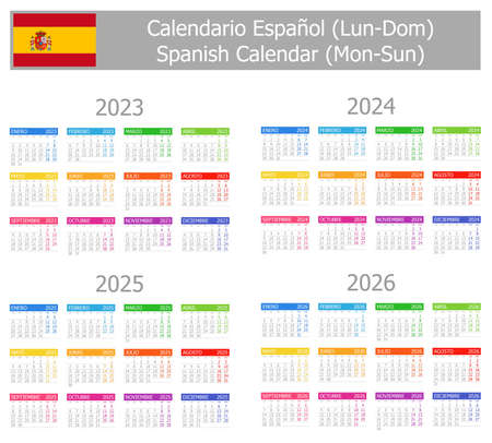 2023-2026 Spanish Type-1 Calendar Mon-Sun on white backgroundのイラスト素材