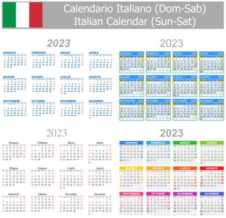 2023 Italian Mix Calendar Sun-Sat on white backgroundのイラスト素材