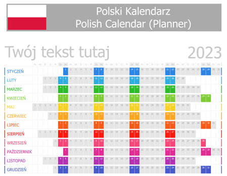 2023 Polish Planner Calendar with Horizontal Months on white backgroundのイラスト素材