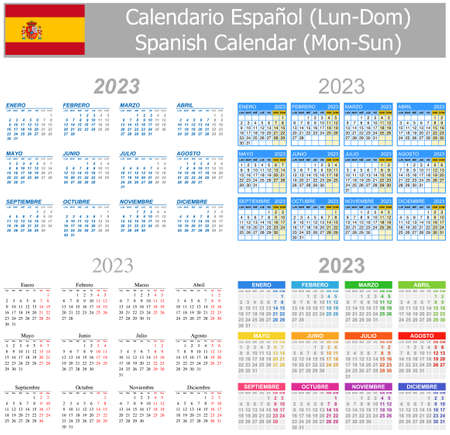 2023 Spanish Mix Calendar Mon-Sun on white backgroundのイラスト素材