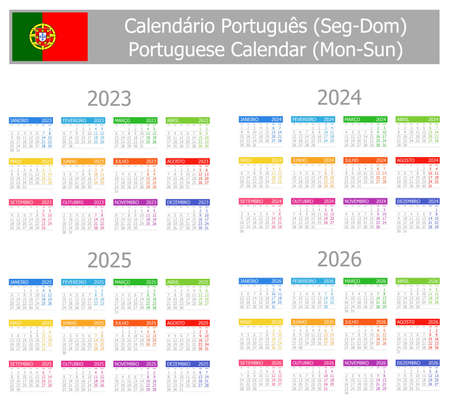 2023-2026 Portuguese Type-1 Calendar Mon-Sun on white backgroundのイラスト素材