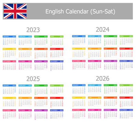 2023-2026 English Type-1 Calendar Sun-Sat on white backgroundのイラスト素材