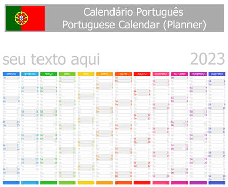 2023 Portuguese Planner Calendar Vertical Months on white backgroundのイラスト素材