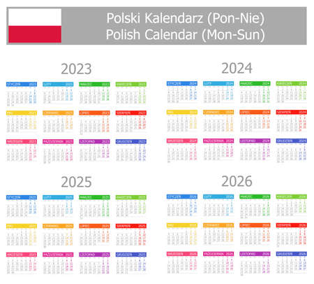 2023-2026 Polish Type-1 Calendar Mon-Sun on white backgroundのイラスト素材